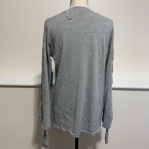 Vince Camuto Lace Up Bell Sleeve Gray Sweater - Picture 5 of 6